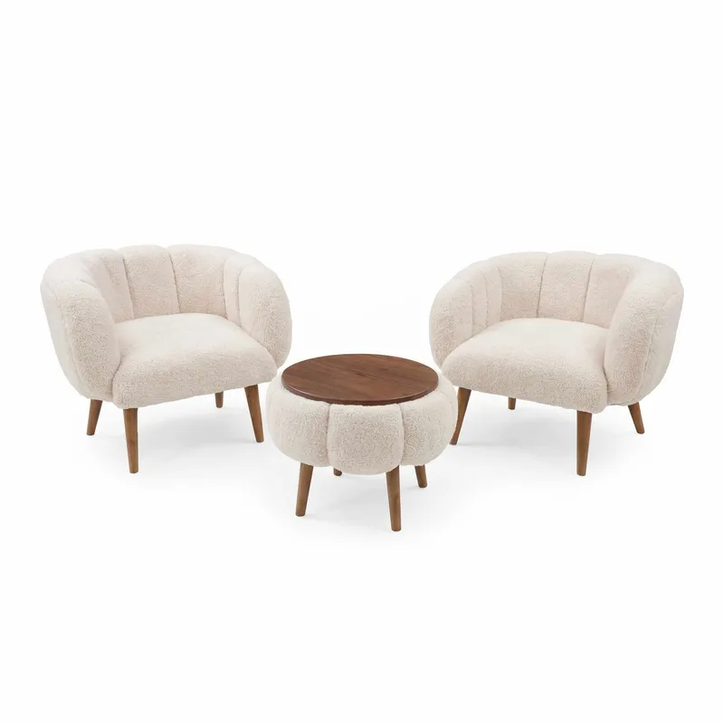 Lepotuoli- ja sohvapöytäsarja (3 osaa) Atelier Del Sofa Lotus Wellsoft (75 x 100 x 42 cm) Beige, undefined