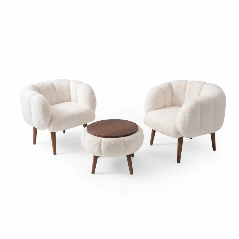 Lepotuoli- ja sohvapöytäsarja (3 osaa) Atelier Del Sofa Lotus Wellsoft (75 x 100 x 42 cm) Valkoinen, undefined