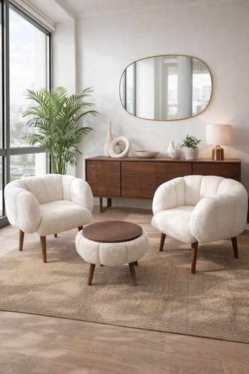 Lepotuoli- ja sohvapöytäsarja (3 osaa) Atelier Del Sofa Lotus Wellsoft (75 x 100 x 42 cm) Valkoinen - Huonekalut - Kalustesetit - Olohuoneen kalustesetit