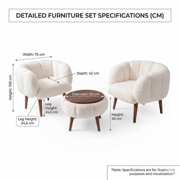 Lepotuoli- ja sohvapöytäsarja (3 osaa) Atelier Del Sofa Lotus Wellsoft (75 x 100 x 42 cm) Valkoinen - Huonekalut - Kalustesetit - Olohuoneen kalustesetit