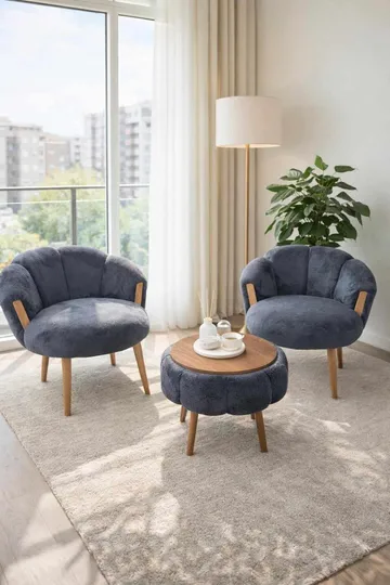 Lepotuoli- ja sohvapöytäsarja (3 osaa) Atelier Del Sofa Star (75 x 100 x 42 cm) Antrasiitti - Antrasiitti - Huonekalut - Kalustesetit - Olohuoneen kalustesetit