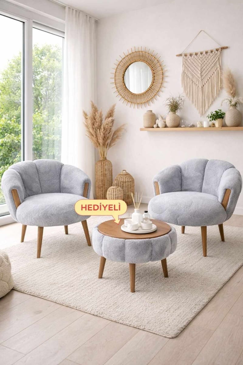 Lepotuoli- ja sohvapöytäsarja (3 osaa) Atelier Del Sofa Star (75 x 100 x 42 cm) Harmaa - Huonekalut - Kalustesetit - Olohuoneen kalustesetit