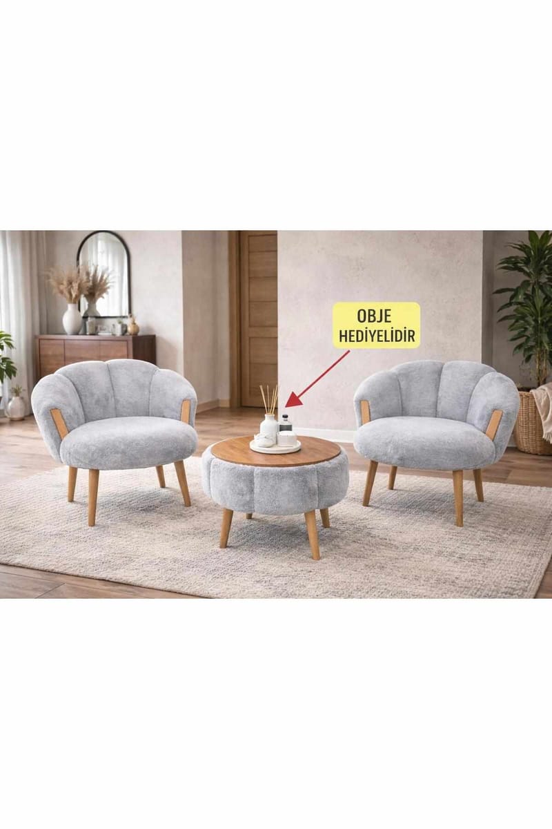 Lepotuoli- ja sohvapöytäsarja (3 osaa) Atelier Del Sofa Star (75 x 100 x 42 cm) Harmaa - Huonekalut - Kalustesetit - Olohuoneen kalustesetit