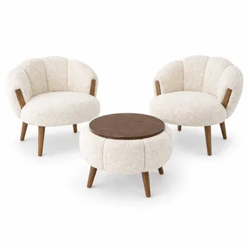 Lepotuoli- ja sohvapöytäsarja (3 osaa) Atelier Del Sofa Star (75 x 100 x 42 cm) Kermanvärinen