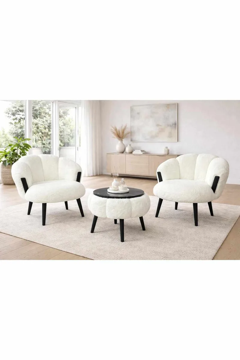 Lepotuoli- ja sohvapöytäsarja (3 osaa) Atelier Del Sofa Star (75 x 100 x 42 cm) Valkoinen musta, undefined