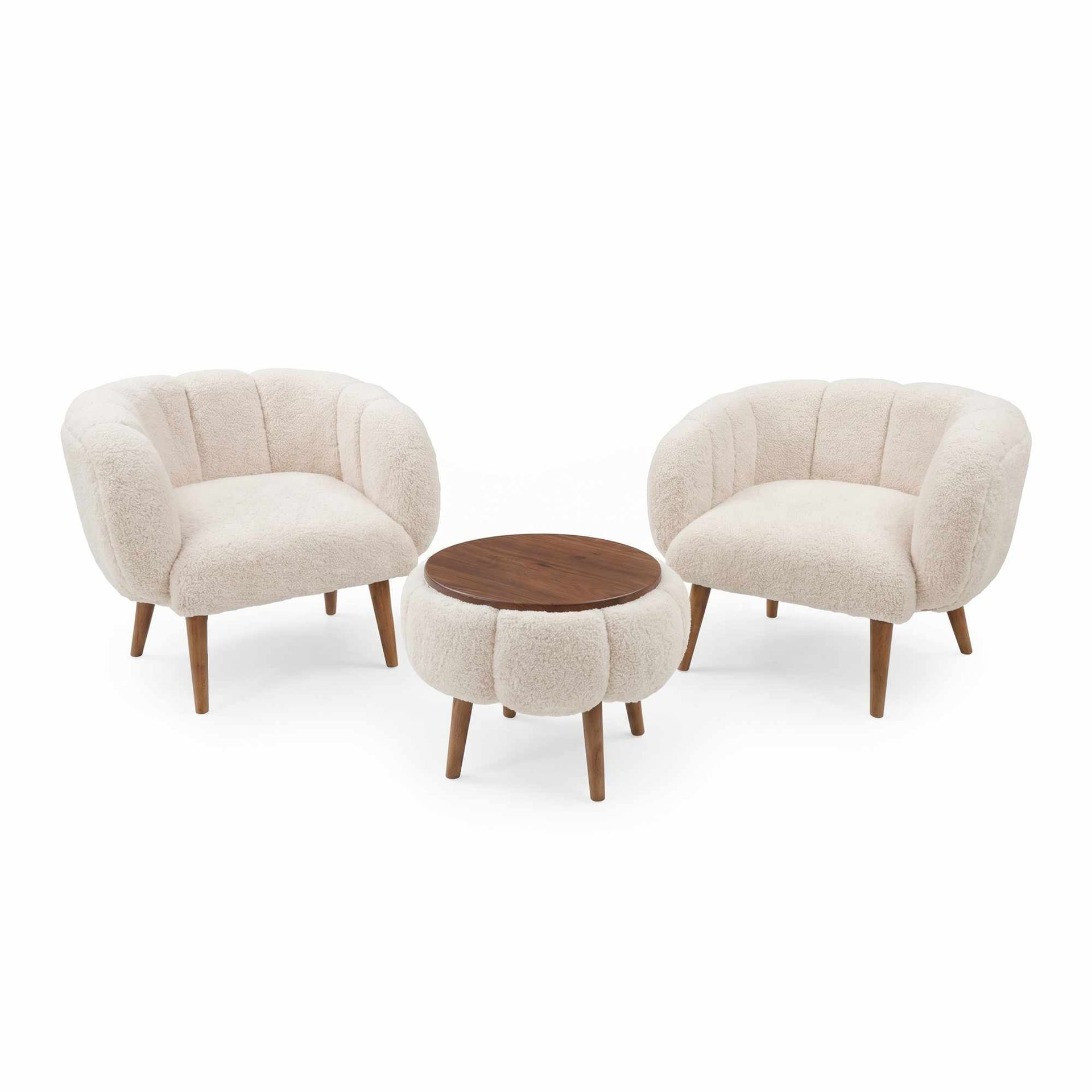 Lepotuoli- ja sohvapöytäsarja (3 osaa) Atelier Del Sofa Lotus Wellsoft (75 x 100 x 42 cm) Beige -