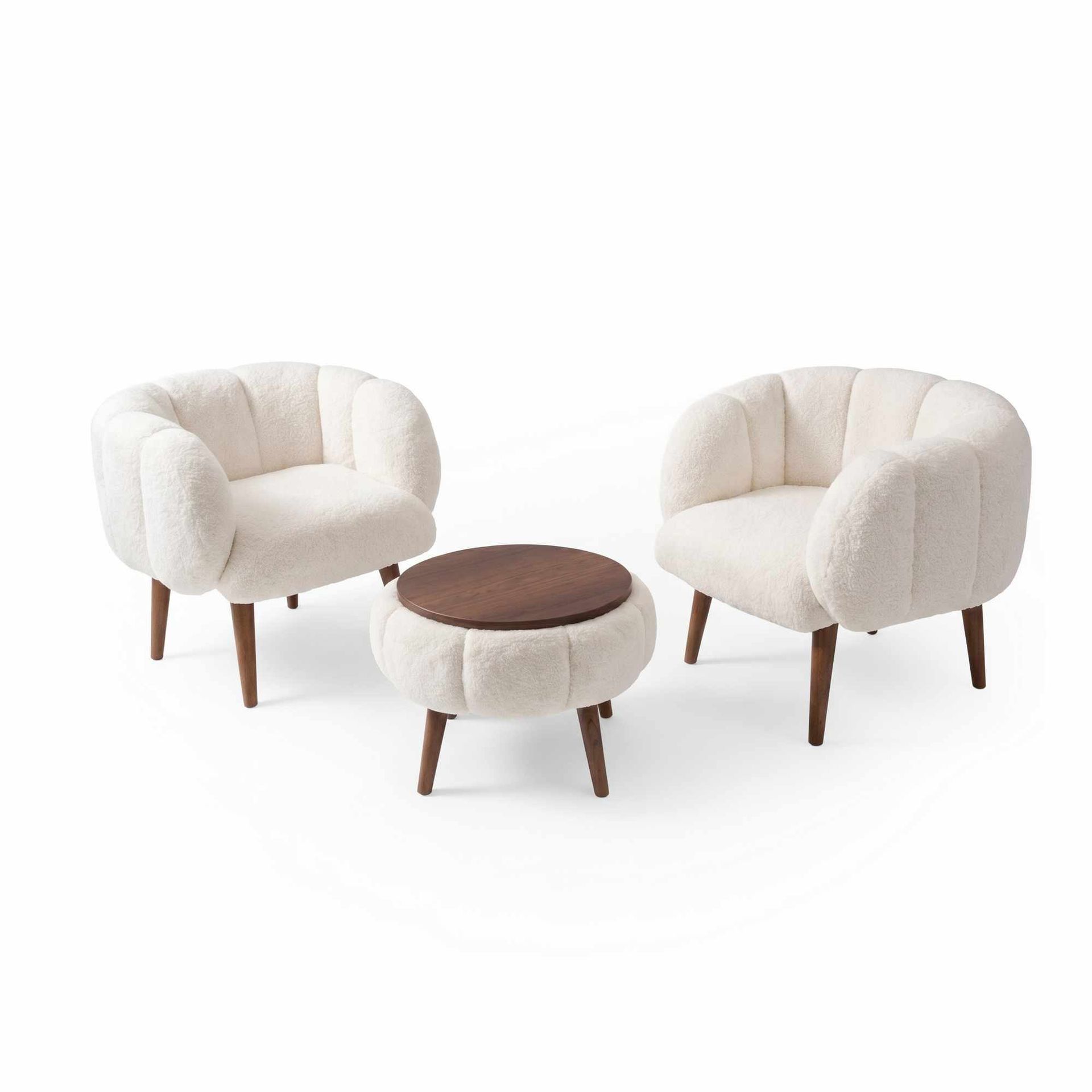 Lepotuoli- ja sohvapöytäsarja (3 osaa) Atelier Del Sofa Lotus Wellsoft (75 x 100 x 42 cm) Valkoinen -