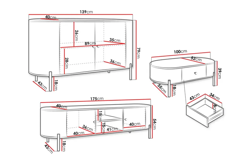 Maggio-Huonekalusetti Olohuoneeseen - Beige - Huonekalut - Kalustesetit - Olohuoneen kalustesetit