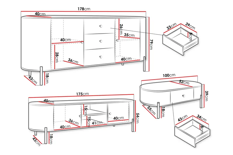 Maggio-Huonekalusetti Olohuoneeseen - Beige - Huonekalut - Kalustesetit - Olohuoneen kalustesetit