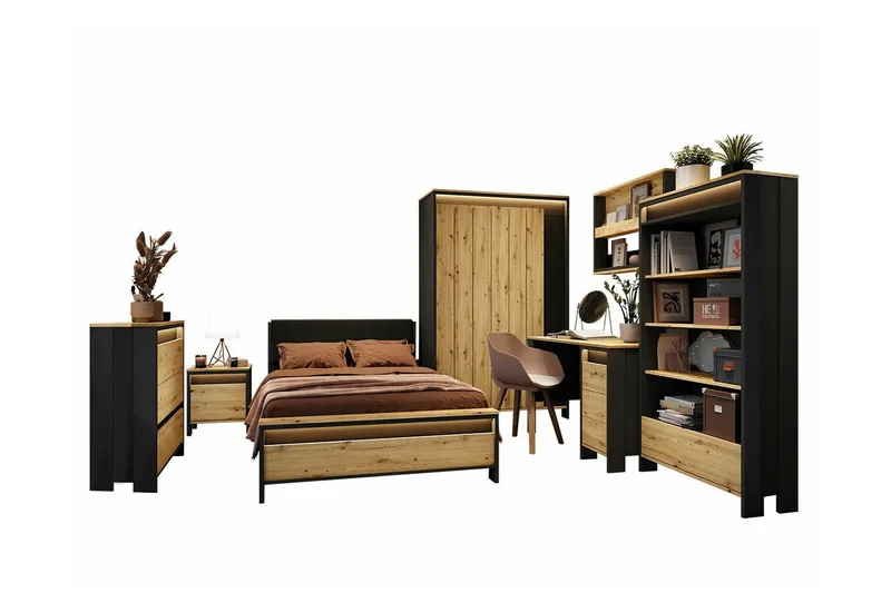 Makuuhuoneen kalustesetti Rathmore, Musta