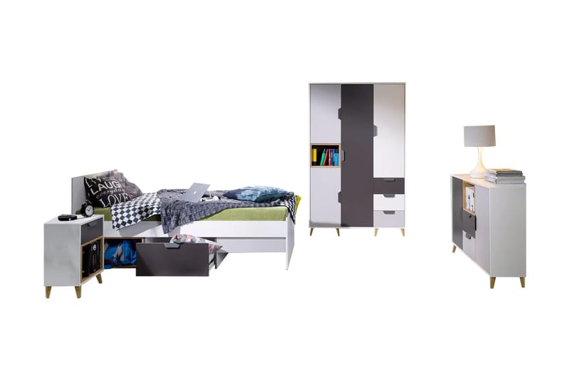 Makuuhuoneen kalustesetti Takeshi - Vihreä/Harmaa - Huonekalut - Kalustesetit - Makuuhuoneen kalustesetit