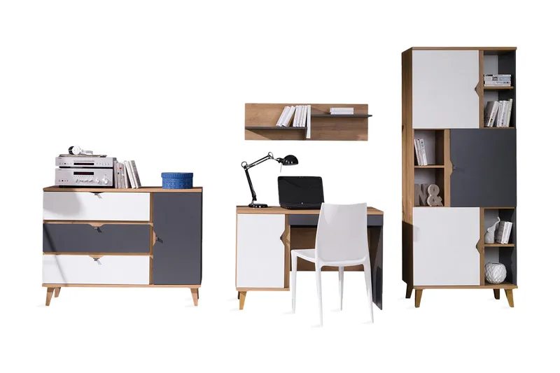 Makuuhuonesetti Lasten Memone - Beige / Harmaa / Valkoinen - Huonekalut - Kalustesetit - Makuuhuoneen kalustesetit