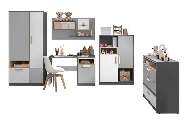 Makuuhuonesetti Lasten Pok - Harmaa / Valkoinen - Huonekalut - Kalustesetit - Makuuhuoneen kalustesetit