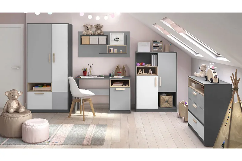 Makuuhuonesetti Lasten Pok, Harmaa / Valkoinen