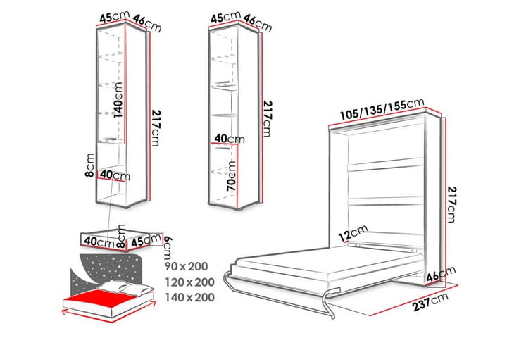 Makuuhuonesetti Sänkykaappi Concept Pro - Valkoinen - Makuuhuoneen kalustesetit
