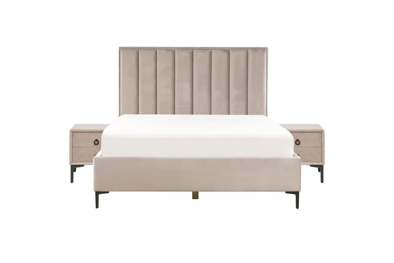 Makuuhuonesetti Sezanne Beige/harmaa/musta, 160x200 cm, Sametti - Beige/harmaa/musta, 160x200 cm, Sametti - Huonekalut - Kalustesetit - Makuuhuoneen kalustesetit