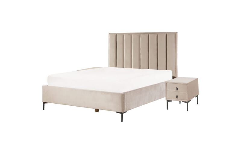 Makuuhuonesetti Sezanne Beige/harmaa/musta, 160x200 cm, Sametti - Beige/harmaa/musta, 160x200 cm, Sametti - Huonekalut - Kalustesetit - Makuuhuoneen kalustesetit