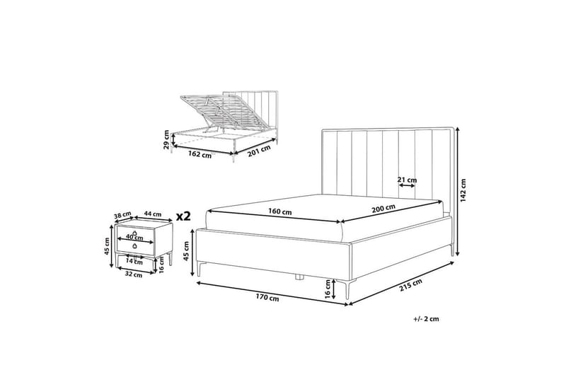 Makuuhuonesetti Sezanne Beige/harmaa/musta, 160x200 cm, Sametti - Beige/harmaa/musta, 160x200 cm, Sametti - Huonekalut - Kalustesetit - Makuuhuoneen kalustesetit