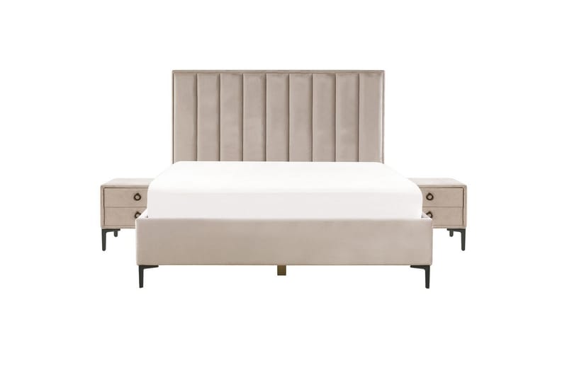 Makuuhuonesetti Sezanne Beige/harmaa/musta, 180x200 cm, Sametti - Beige/harmaa/musta, 180x200 cm, Sametti - Huonekalut - Kalustesetit - Makuuhuoneen kalustesetit