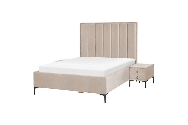 Makuuhuonesetti Sezanne Harmaa/Beige/Musta, 140x200 cm, Sametti - Harmaa/Beige/Musta, 140x200 cm, Sametti - Huonekalut - Kalustesetit - Makuuhuoneen kalustesetit
