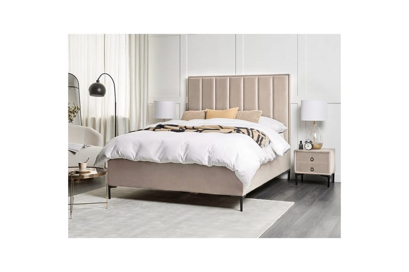 Makuuhuonesetti Sezanne Harmaa/Beige/Musta, 140x200 cm, Sametti - Harmaa/Beige/Musta, 140x200 cm, Sametti - Huonekalut - Kalustesetit - Makuuhuoneen kalustesetit
