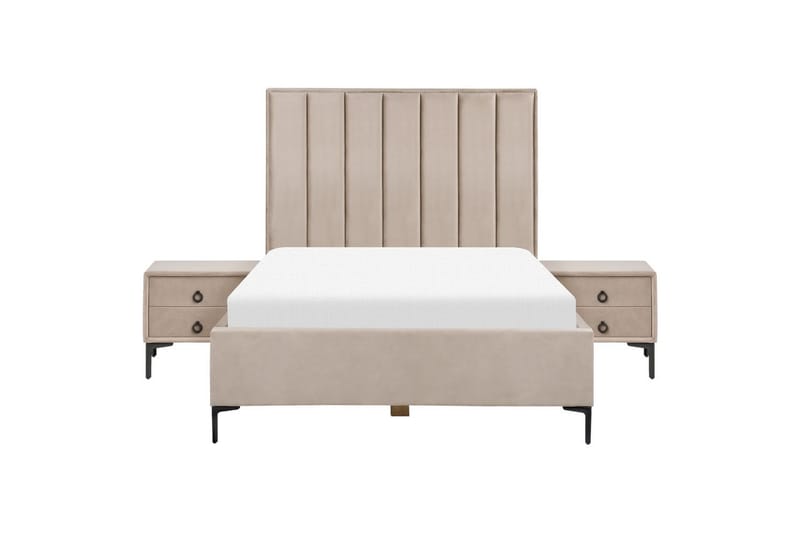 Makuuhuonesetti Sezanne Harmaa/Beige/Musta, 140x200 cm, Sametti - Harmaa/Beige/Musta, 140x200 cm, Sametti - Huonekalut - Kalustesetit - Makuuhuoneen kalustesetit