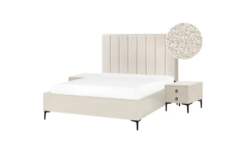 Makuuhuonesetti Sezanne Valkoinen/Musta, 160x200 cm, Bouclé - Valkoinen/Musta, 160x200 cm, Bouclé - Huonekalut - Kalustesetit - Makuuhuoneen kalustesetit