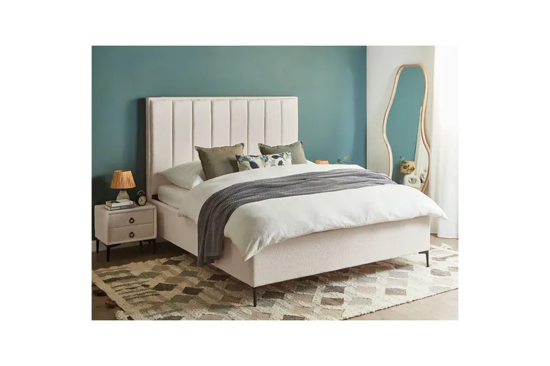 Makuuhuonesetti Sezanne Valkoinen/Musta, 160x200 cm, Bouclé - Valkoinen/Musta, 160x200 cm, Bouclé - Huonekalut - Kalustesetit - Makuuhuoneen kalustesetit