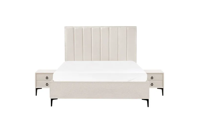 Makuuhuonesetti Sezanne Valkoinen/Musta, 160x200 cm, Bouclé - Valkoinen/Musta, 160x200 cm, Bouclé - Huonekalut - Kalustesetit - Makuuhuoneen kalustesetit