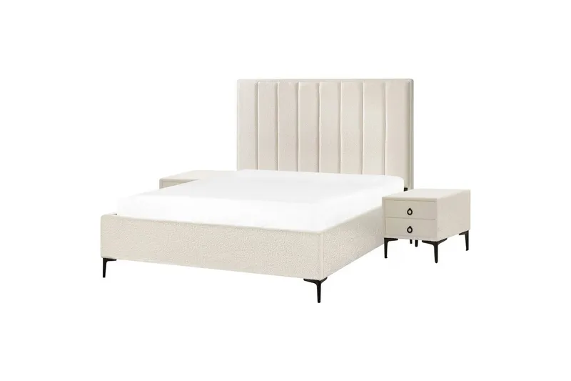 Makuuhuonesetti Sezanne Valkoinen/Musta, 160x200 cm, Bouclé - Valkoinen/Musta, 160x200 cm, Bouclé - Huonekalut - Kalustesetit - Makuuhuoneen kalustesetit