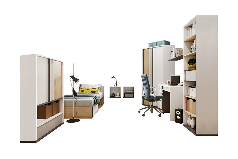 Metropolitan-Huonekalusetti Makuuhuoneeseen, Ruskea/Valkoinen/Vaaleanharmaa/Musta