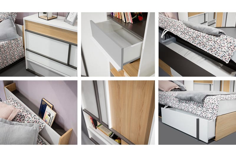 Metropolitan-Huonekalusetti Makuuhuoneeseen - Ruskea/Valkoinen/Vaaleanharmaa/Musta - Huonekalut - Kalustesetit - Makuuhuoneen kalustesetit