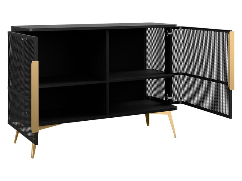 Mireva olohuoneen kalustesetti – TV-taso, vitriinikaappi ja senkki - musta, kulta - Huonekalut - Kalustesetit - Olohuoneen kalustesetit