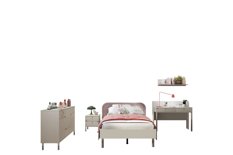 Monfort-Huonekalusetti Makuuhuoneeseen - Beige - Huonekalut - Kalustesetit - Makuuhuoneen kalustesetit