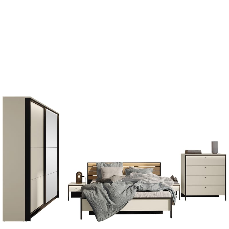 Navron Makuuhuoneen kalustepaketti, Beige/Musta