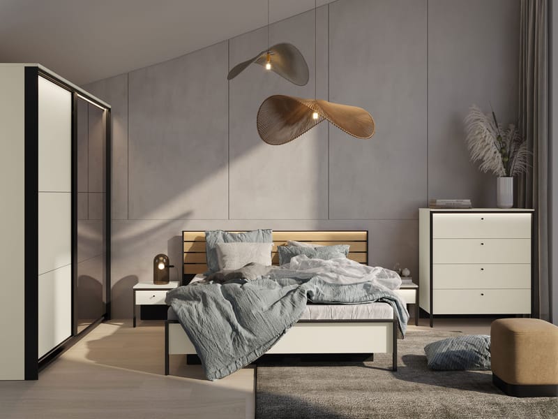 Navron Makuuhuoneen kalustepaketti - Beige/Musta - Huonekalut - Kalustesetit - Makuuhuoneen kalustesetit