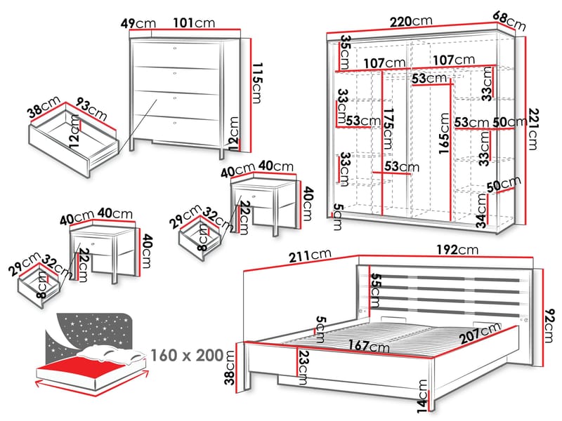 Navron Makuuhuoneen kalustepaketti - Beige/Musta - Huonekalut - Kalustesetit - Makuuhuoneen kalustesetit