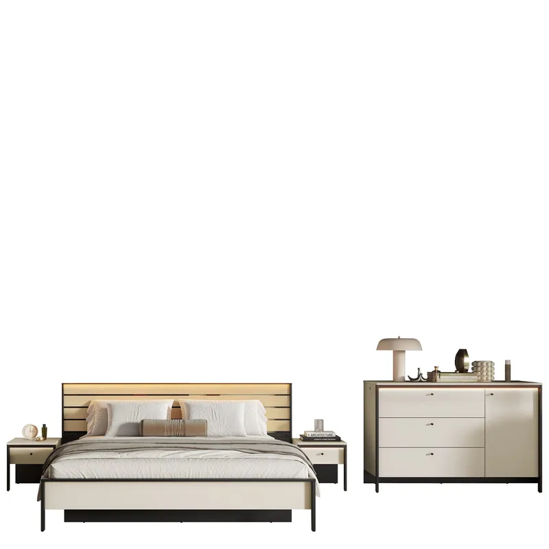 Navron Makuuhuoneen kalustepaketti, Beige/Musta
