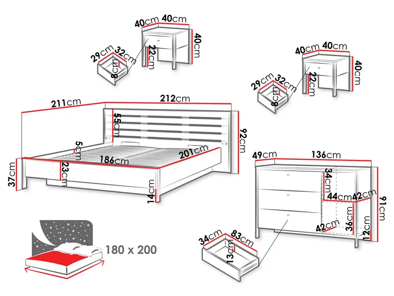 Navron Makuuhuoneen kalustepaketti - Beige/Musta - Huonekalut - Kalustesetit - Makuuhuoneen kalustesetit
