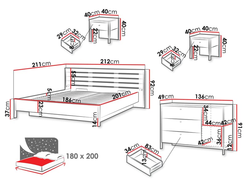 Navron Makuuhuoneen kalustepaketti - Beige/Musta - Huonekalut - Kalustesetit - Makuuhuoneen kalustesetit