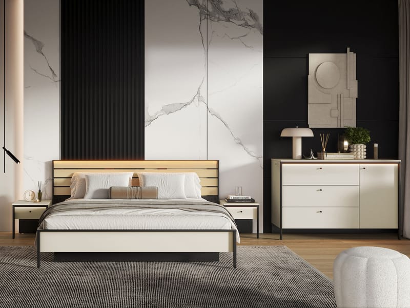 Navron Makuuhuoneen kalustepaketti - Beige/Musta - Huonekalut - Kalustesetit - Makuuhuoneen kalustesetit