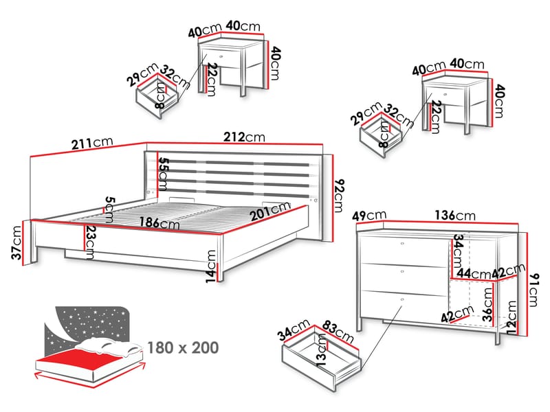 Navron Makuuhuoneen kalustepaketti - Beige/Musta - Huonekalut - Kalustesetit - Makuuhuoneen kalustesetit