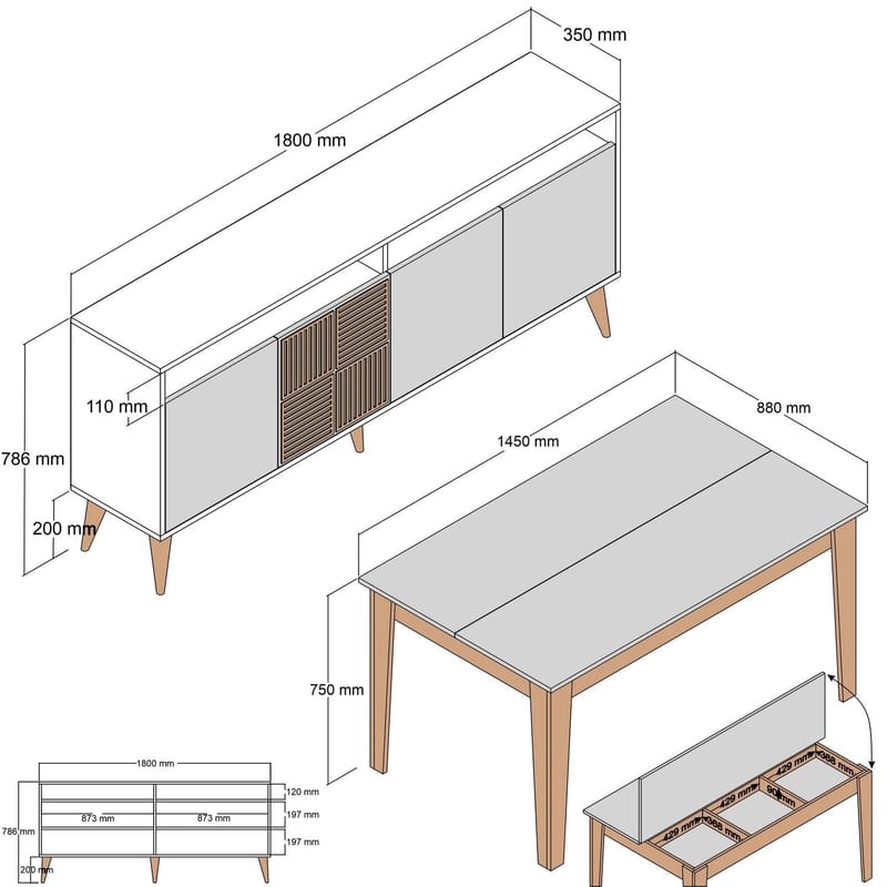 Olohuoneen kalustesarja Hanah Home Milan500 (180 x 78,6 x 35 cm) Pähkinäpuu / travertiini - Huonekalut - Kalustesetit - Olohuoneen kalustesetit