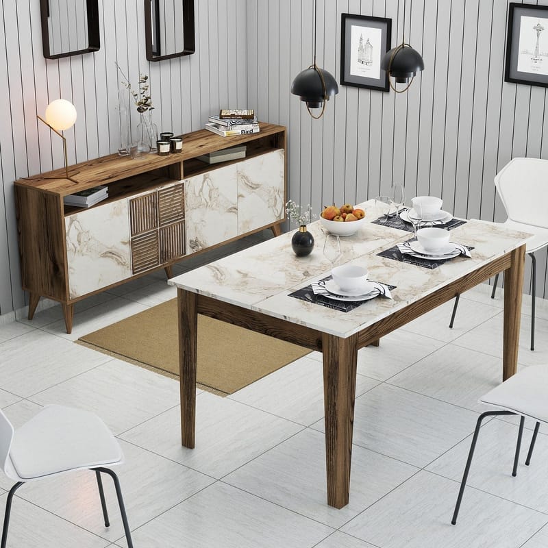 Olohuoneen kalustesarja Hanah Home Milan500 (180 x 78,6 x 35 cm) Pähkinäpuu / travertiini - Huonekalut - Kalustesetit - Olohuoneen kalustesetit