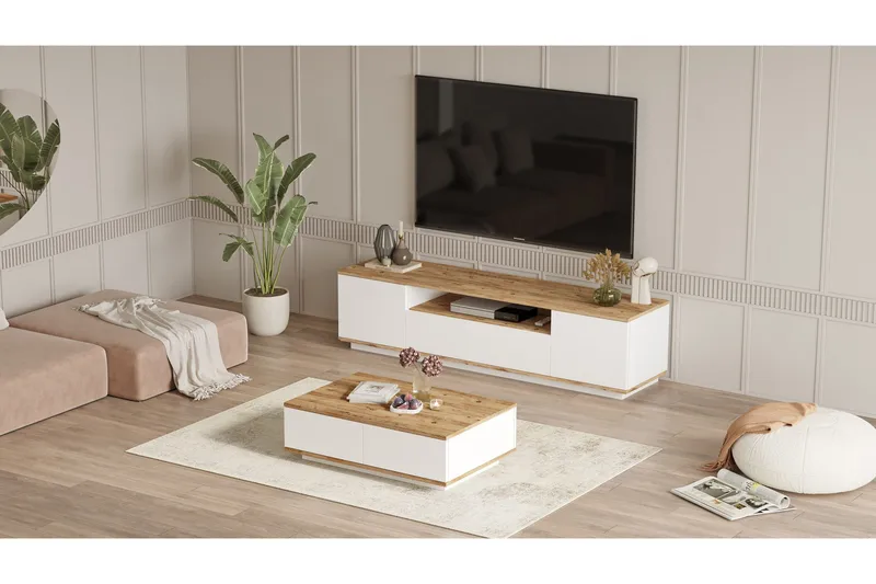 Huonekalusetti Olohuoneeseen Calrin - Valkoinen - Huonekalut - Kalustesetit - Olohuoneen kalustesetit