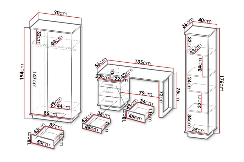 Kalustesetti Olohuoneeseen - Musta/Tammi - Huonekalut - Kalustesetit - Olohuoneen kalustesetit