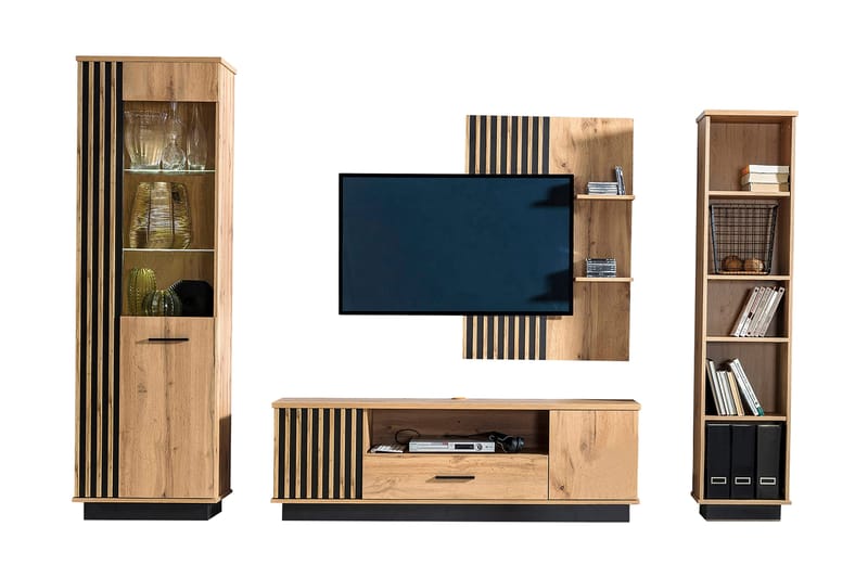 Kalustesetti Olohuoneeseen - Musta/Tammi - Huonekalut - Kalustesetit - Olohuoneen kalustesetit