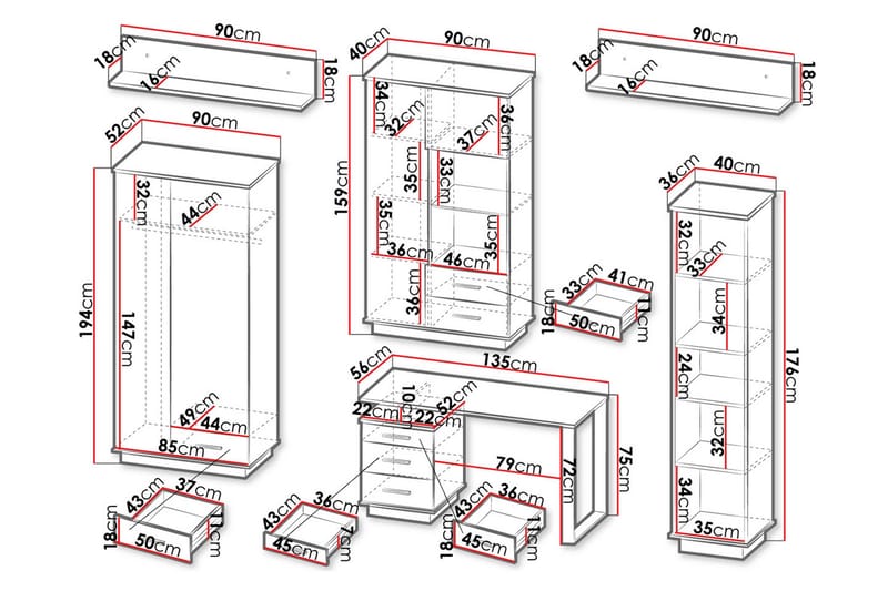 Kalustesetti Olohuoneeseen - Musta/Tammi - Huonekalut - Kalustesetit - Olohuoneen kalustesetit