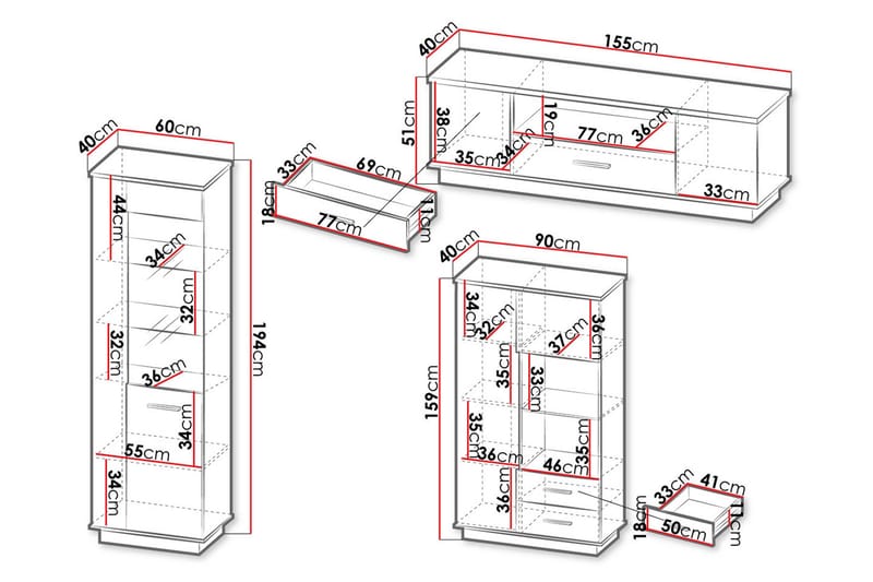 Kalustesetti Olohuoneeseen - Musta/Tammi - Huonekalut - Kalustesetit - Olohuoneen kalustesetit