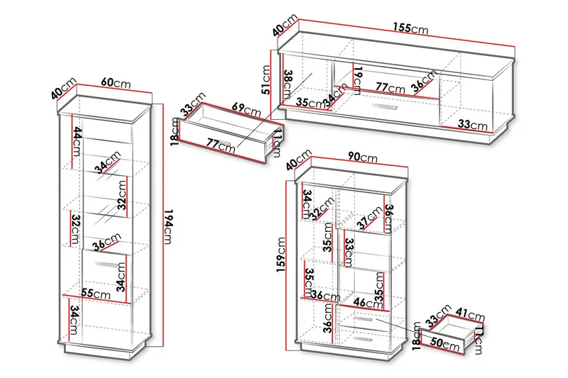 Kalustesetti Olohuoneeseen - Musta/Tammi - Huonekalut - Kalustesetit - Olohuoneen kalustesetit